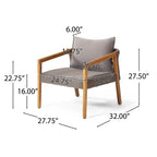 28" Grey Outdoor Club Chair with Acacia Wood Frame, PE Rattan Weave & Cushion