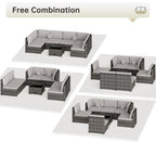 Graues 6-teiliges Gartenmöbelset aus Rattan mit wasserfesten Kissen
