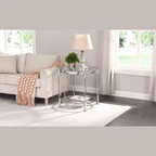 2-Layer Round Chrome and Acrylic End Table with Tempered Glass Top