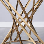 Round Gold Glass Side Table with Spiral Stainless Steel Frame