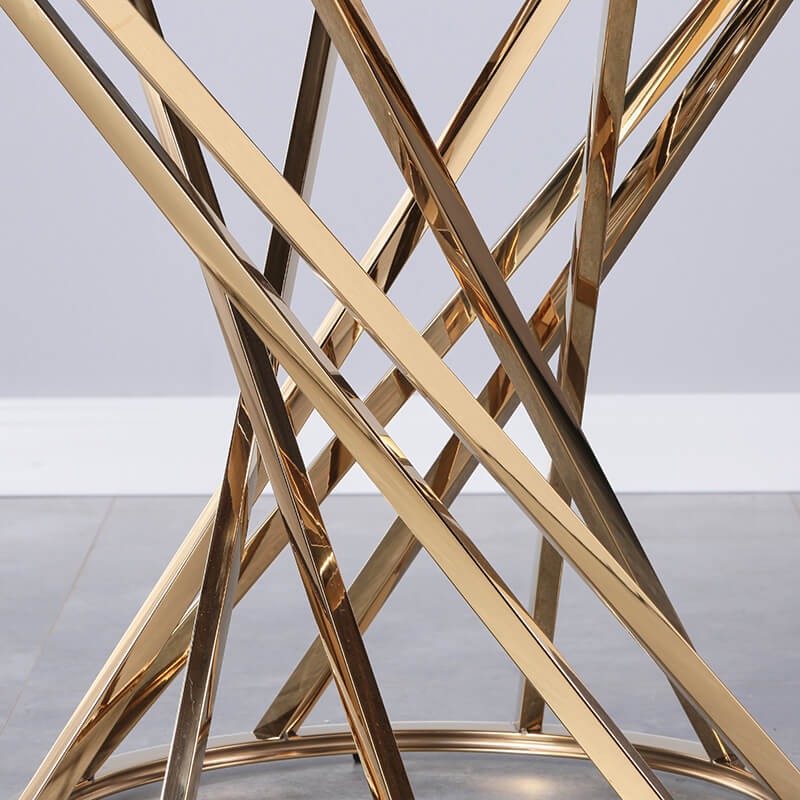 Round Gold Glass Side Table with Spiral Stainless Steel Frame