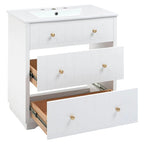 18" White Freestanding Bathroom Vanity with Ceramic Sink, Two Drawers & Gold Handles