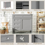 36" Gray Freestanding Bathroom Vanity with Resin Sink & 3 Drawers