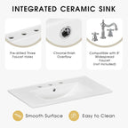 30" White Freestanding Bathroom Vanity with Ceramic Sink, Cabinet Door &Two Drawers