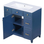 36" Navy Blue Bathroom Vanity with Resin Sink, 6 Drawers & Soft-Close Cabinet