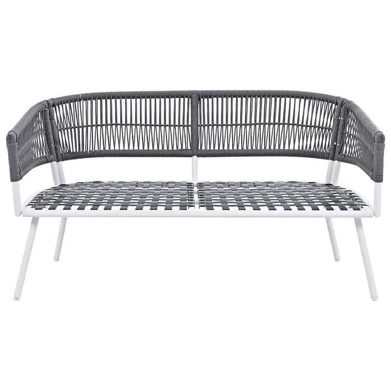 Navy Blue 4-Piece Woven Rope Patio Set with Acacia Wood Coffee Table & Cushions