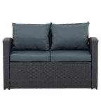 Dark Grey 4-Piece PE Wicker Patio Set with Tempered Glass Coffee Table & Cushions