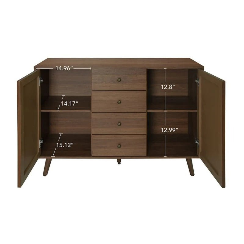 Four-Drawer Walnut Cabinet with Diamond Relief Doors & 2 Doors