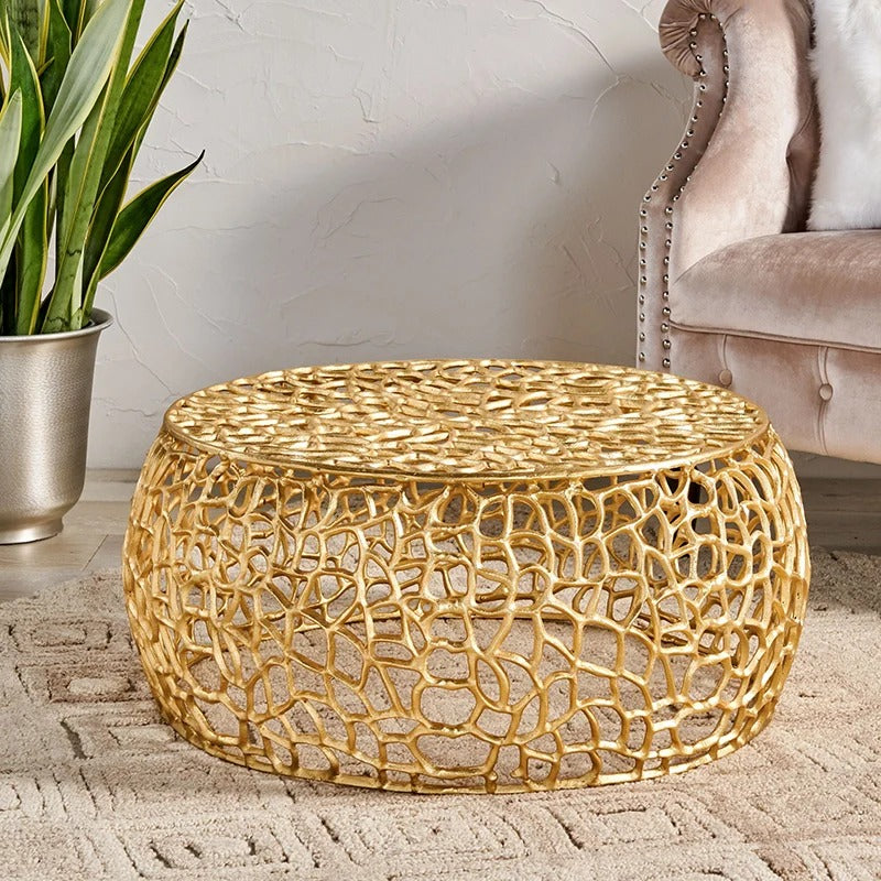 Round Gold Aluminum Mesh Coffee Table