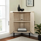 Off-White Triangular Corner Cabinet with 2 Doors & Adjustable Shelf
