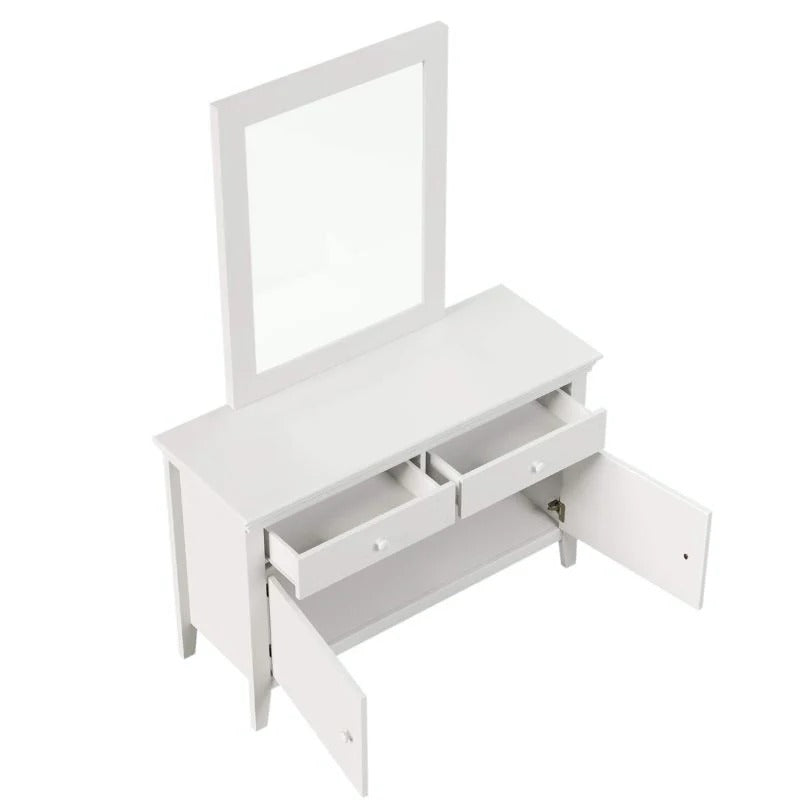 Traditional White Solid Wood Dresser with 2 Drawers & Lower Cabinet Storage