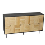 Four-Door Black Cabinet with Carved Pine Door Panels & Iron Hardware