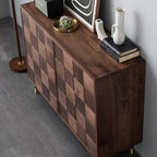 Solid Walnut 10-Drawer Dresser with Geometric Tile Front & Gold-Tone Legs