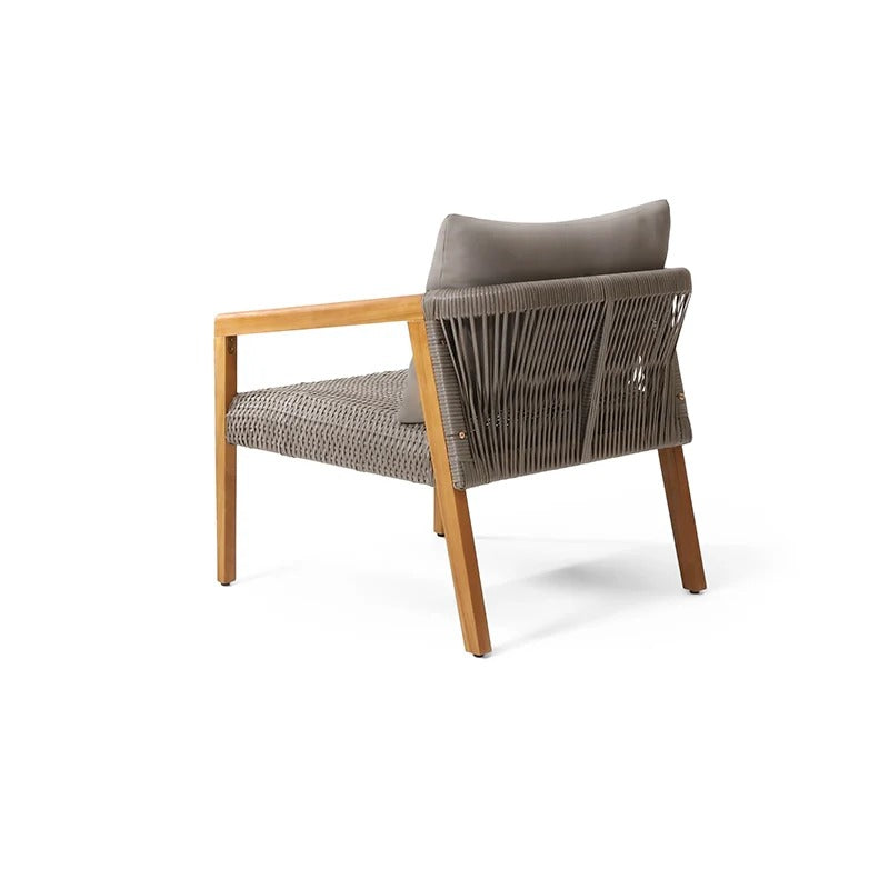 28" Grey Outdoor Club Chair with Acacia Wood Frame, PE Rattan Weave & Cushion