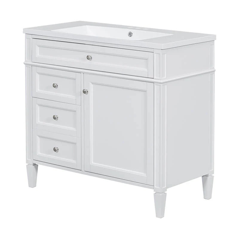 36" White Freestanding Bathroom Vanity with Sink, 3 Drawers & Cabinet