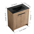 30" Freestanding Oak Bathroom Vanity with Black Ceramic Sink and Soft-Close Doors