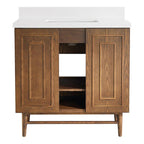 36" Natural Oak Bathroom Vanity with Marble Top & Soft-Close Doors