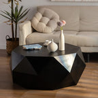 38" Black Geometric Coffee Table with 3D Embossed Surface