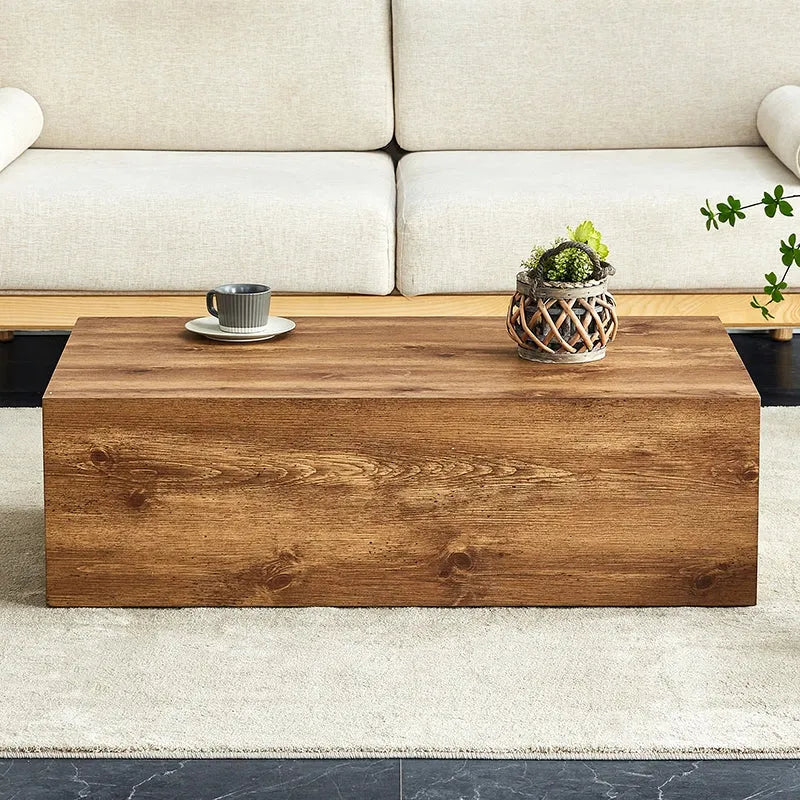 Rectangle Walnut Wood Coffee Table with Natural Texture Pattern