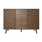 Four-Drawer Walnut Cabinet with Diamond Relief Doors & 2 Doors