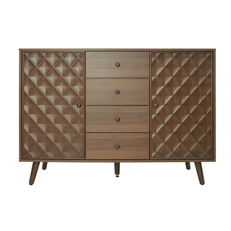 Four-Drawer Walnut Cabinet with Diamond Relief Doors & 2 Doors