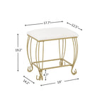 57" White Makeup Vanity Set with Gold Legs, Mirror, 2 Drawers & Stool