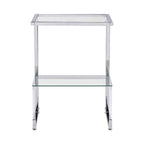 Two-Tier Chrome and Acrylic Side Table with Tempered Glass Top