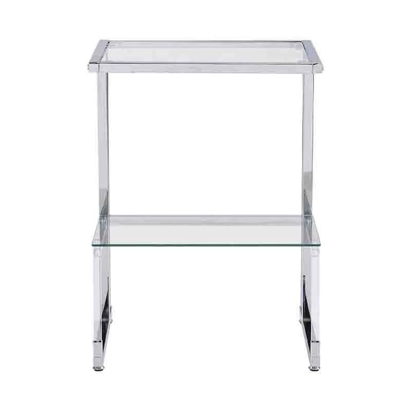 Two-Tier Chrome and Acrylic Side Table with Tempered Glass Top