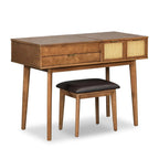 43" Brown Classic Makeup Vanity Set with Flip-Top Mirror & Upholstered Stool