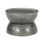 Round Iron Hourglass Coffee Table in Brushed Antique Silver