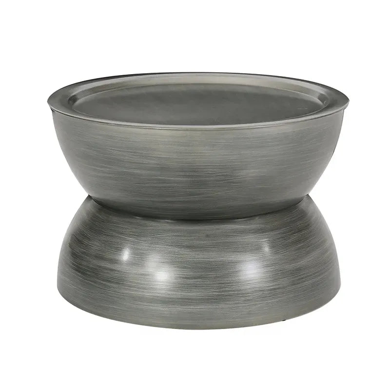 Round Iron Hourglass Coffee Table in Brushed Antique Silver