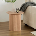Round Oak Fluted Side Table with Mid-Century Modern Design