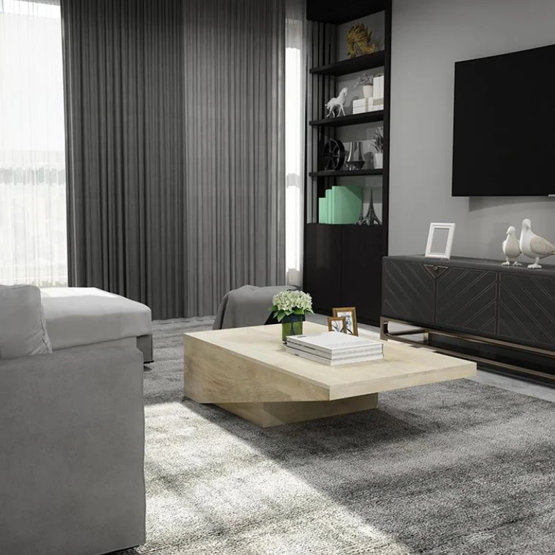 Moderner rechteckiger Couchtisch aus weiß gekalktem Holz mit Kufengestell