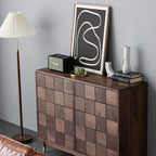 Solid Walnut 10-Drawer Dresser with Geometric Tile Front & Gold-Tone Legs