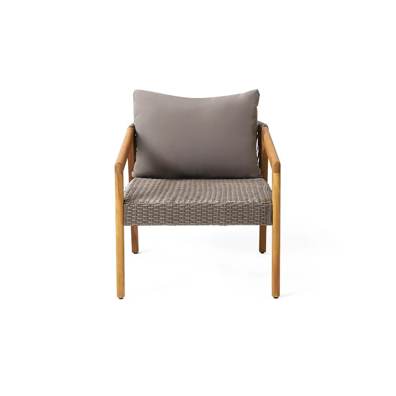 28" Grey Outdoor Club Chair with Acacia Wood Frame, PE Rattan Weave & Cushion