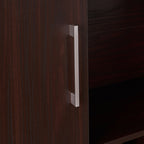 Mid-Century Brown Rectangular Wine Cabinet with 15 Wine Cubbies & Storage