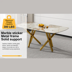 70.9" White Faux Marble Rectangular Dining Table with Gold-Plated Legs