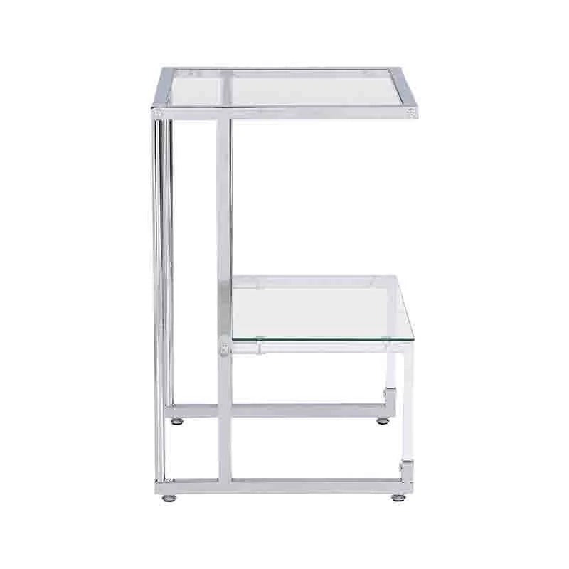 Two-Tier Chrome and Acrylic Side Table with Tempered Glass Top