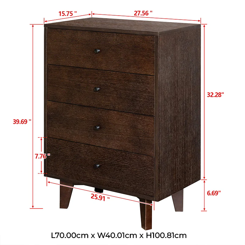Auburn Retro 4-Drawer Storage Cabinet with X-Base Birch Legs