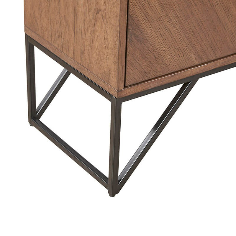 Walnut Veneer Accent Storage Cabinet with Matte Black Metal Base - 2 Doors