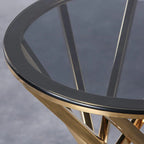 Round Gold Glass Side Table with Spiral Stainless Steel Frame
