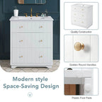 18" White Freestanding Bathroom Vanity with Ceramic Sink, Two Drawers & Gold Handles