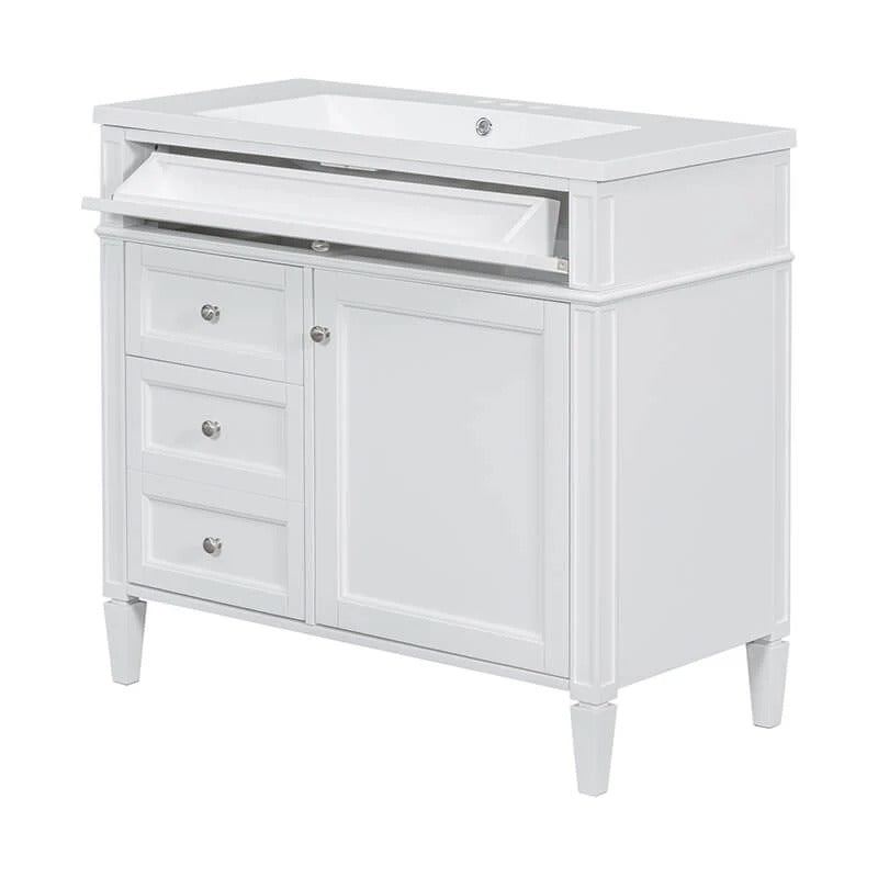 36" White Freestanding Bathroom Vanity with Sink, 3 Drawers & Cabinet