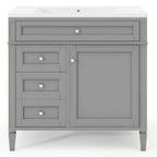 36" Gray Freestanding Bathroom Vanity with Resin Sink & 3 Drawers