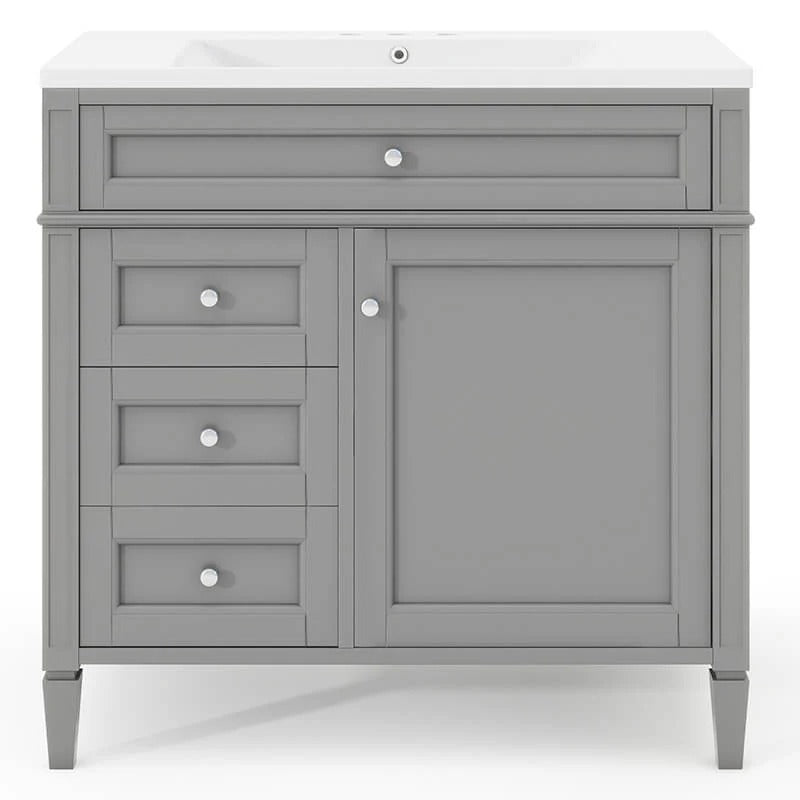 36" Gray Freestanding Bathroom Vanity with Resin Sink & 3 Drawers