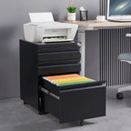 3-Drawer Mobile Metal Filing Cabinet with Lock and Casters