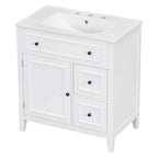 30" White Freestanding Bathroom Vanity with Ceramic Sink, Cabinet Door &Two Drawers