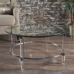 Round Clear Glass Coffee Table with Acrylic and Iron Accents in Modern Design