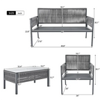 Grey 4-Piece Woven Rope Outdoor Lounge Set with Tempered Glass Coffee Table