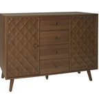 Four-Drawer Walnut Cabinet with Diamond Relief Doors & 2 Doors